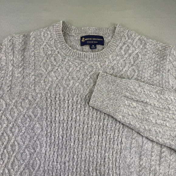 Brooks Brothers Sweater Womens M Wool Italian Yarn Cable Knit Crewneck Gray - Picture 3 of 11
